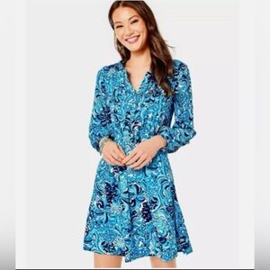 Lilly Pulitzer EUC Blue Graphic Long Sleeve Dress